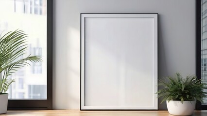 Mockup poster frame close up in interior background , 3d render