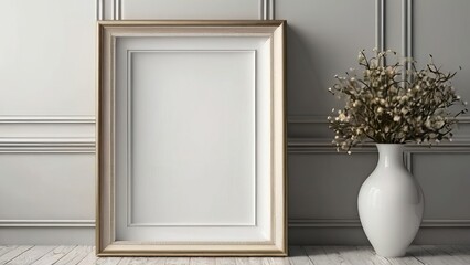 Mockup poster frame close up in interior background , 3d render