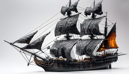 Black pirate ship of the eighteenth century  - obrazy, fototapety, plakaty