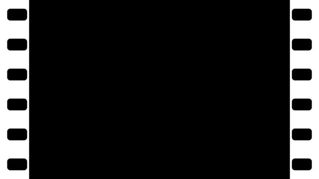 シンプルな映写機・写真などのフィルムが縦スクロールするループアニメーション素材　10秒　黒背景　白黒・アルファチャンネル