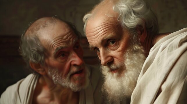 Hippocrates of Kos, Renaissance painting of 2 man, philosophers