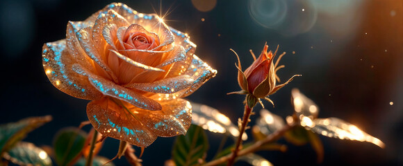Beautiful shiny rose on dark background