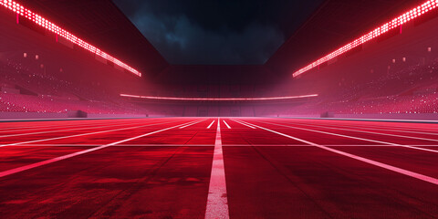 Red soccer stadium at night