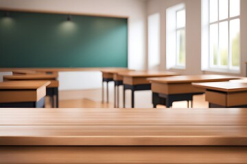 empty wooden desk in classroom