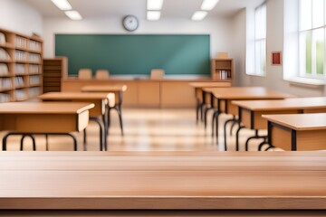 empty wooden desk in classroom