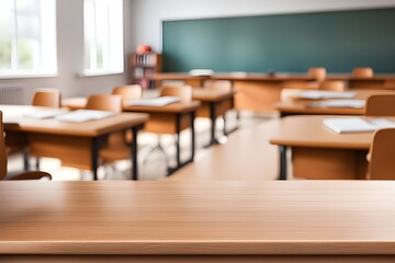 empty wooden desk in classroom