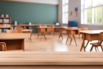 empty wooden desk in classroom