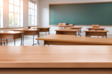 empty wooden desk in classroom