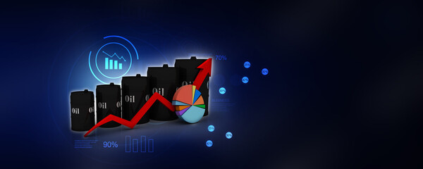3d illustration oil barrel with graph