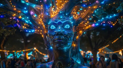 Festive Illuminated Tree Sculpture at Night Festival