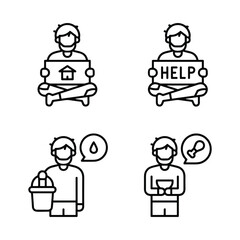 homeless outline icon set includes thin line donation, bunk bed, leftover, bridge, mittens, alcohol, food stall icons for report, presentation, diagram, web design