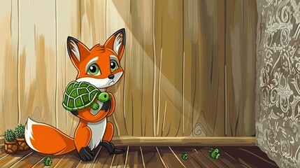 Fototapeta premium Cartoon Fox with Broccoli