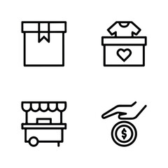 homeless outline icon set includes thin line donation, bunk bed, leftover, bridge, mittens, alcohol, food stall icons for report, presentation, diagram, web design