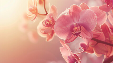 Fototapeta na wymiar Orchid flowers on light background closeup
