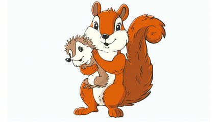 Fototapeta premium A squirrel and a squirrel holding each other's back legs against a white background drawing