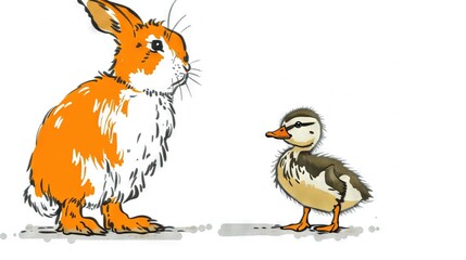 Obraz premium Rabbit and Duck Standing Next to Each Other