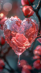 Enchanting Heart of Crystal and Romance Blooms in the Wintry Embrace