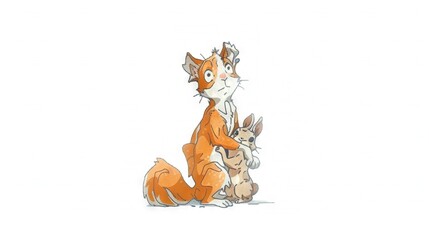 Fototapeta premium A sketch of a fox and a canine sitting together against a pure white backdrop
