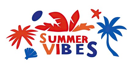 Vibrant Summer Vibes Logo Design with Palm Trees and Starbursts