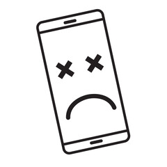 Broken smartphone with a sad smile. Broken telephone service, recovery and repair concept, copyspace top view of symbol.