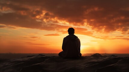 Fototapeta premium A thinkers silhouette against a sunset gazing at the horizon symbolizing philosophical introspection and the quest for lifes meanings