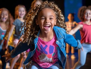 a diverse group of kids in a lively dance lesson. : Generative AI