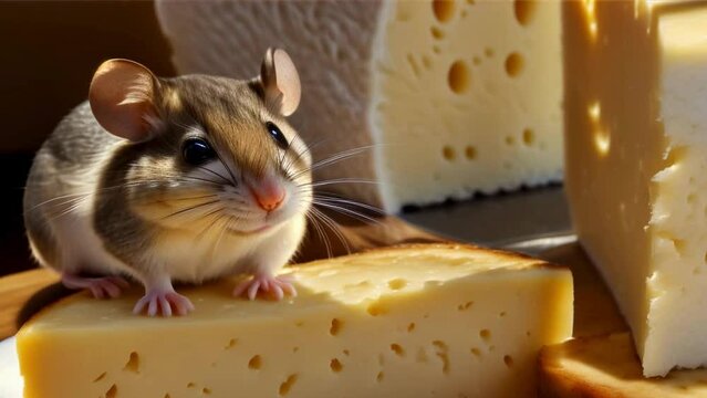 Cheese-loving mouse enjoys a fresh slice of bread