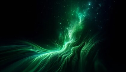 Fototapeta premium An emerald energy stream cascading over a dark void, reminiscent of the aurora borealis.