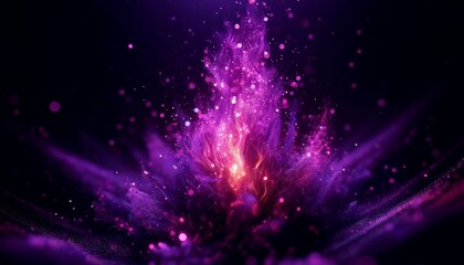 A macro shot of a vibrant violet flame, with particles that seem to dance like fireflies in the night.