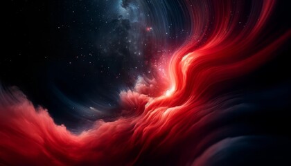A close-up shot of a crimson wave flowing against a backdrop of deep space, evoking a nebula in the...