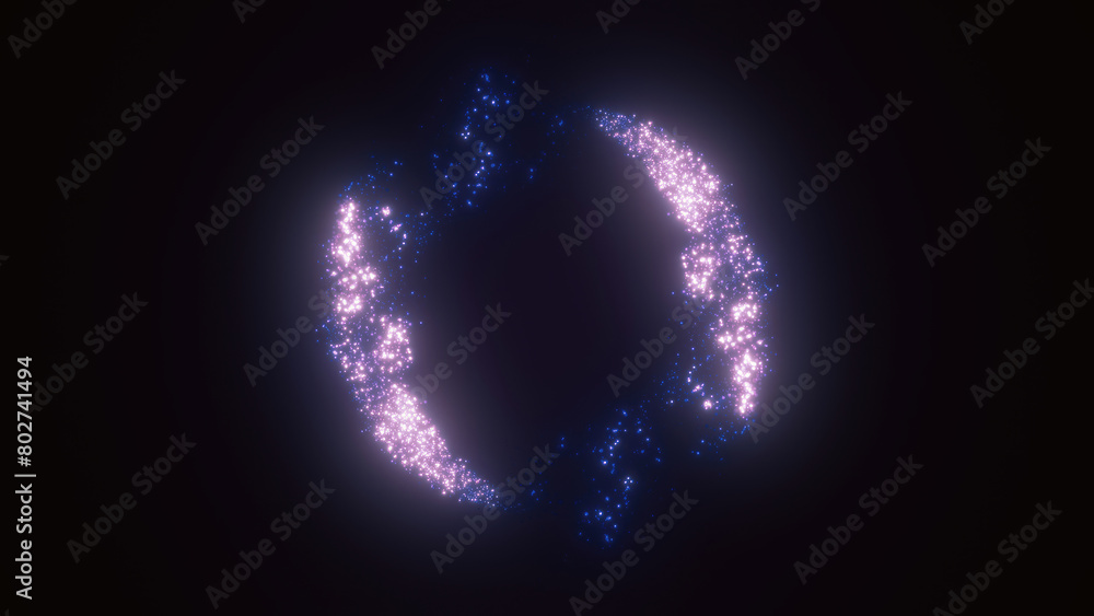 Poster purple swirling circle frame of multicolored lines of energy particles. abstract background