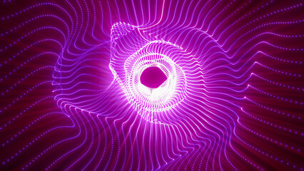 Purple energy magic hi-tech light digital tunnel frame made of futuristic energy lines. Abstract background