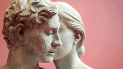 Marble Sculpture of Embracing Figures in Cinematic Photographic Style