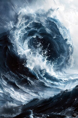 Powerful Cyclone Unleashing Torrential Destruction Upon the Open Ocean in a Cinematic Photographic Style