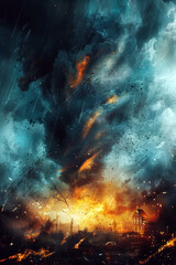 Raging Tornado Tearing Through a Town in a Dramatic and 3D