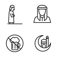 Islamic icons, such as mosque, quran, carpet, ramadan and more.