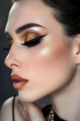 Captivating Smokey Gold Eyeshadow and Dramatic Winged Eyeliner Makeup Look
