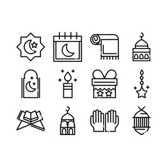 Islamic icons, such as mosque, quran, carpet, ramadan and more.