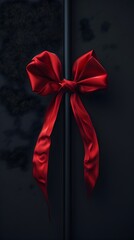 Satin Bow of Love Binding Relationship with Care on Dark Backdrop