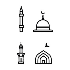 Islamic icons, such as mosque, quran, carpet, ramadan and more.