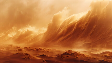 Naklejka premium Seeking Refuge Amidst the Swirling Chaos of a Raging Sandstorm in the Isolated Desert Landscape
