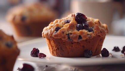 raisin muffin cake, decorative background 
