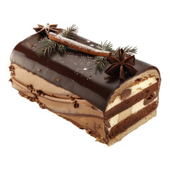 Traditional buche de noe yule cake isolated on transparent background