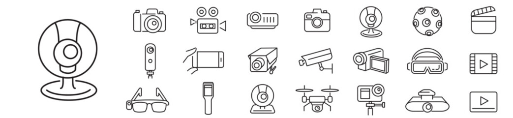 Camera icon collection vector illustration. Line icons. Editable stroke. Linear icons. 