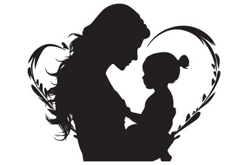 set of mother and child silhouette