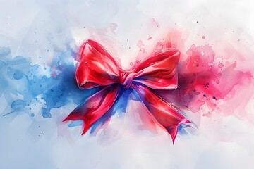 Vibrant Watercolor of Bow Expression with Affectionate Gestures on Minimalist Background