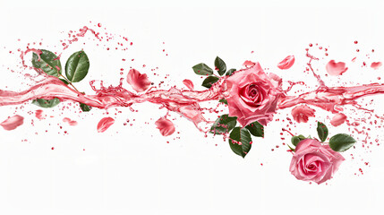 Elegant rose splash in pink serum water isolated on white