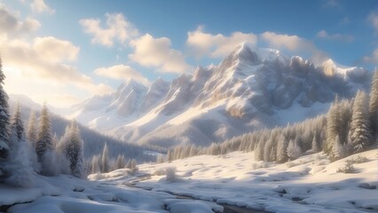 winter mountain landscape Snowy Peaks A Majestic Mountain Landscape 