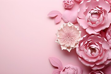 Women's Day concept. Top view photo of pink peony rose buds and sprinkles on  pink background with copyspac , generated by ai