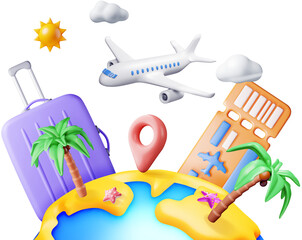 3D Landscape of Palm on Beach, Airplane Ticket Bag